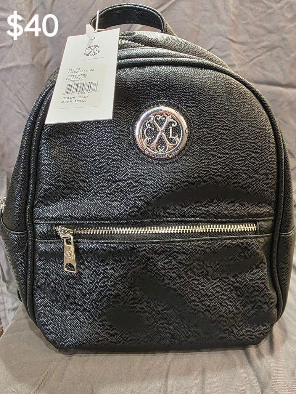 Christian Lacroix Black Pebbled Mini Backpack with Silver Hardware